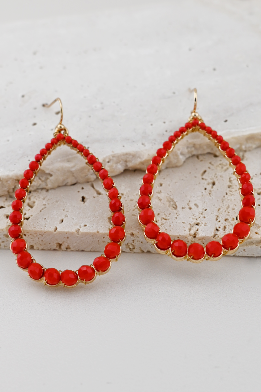 Scarlet Spark Beaded Teardrop Earrings