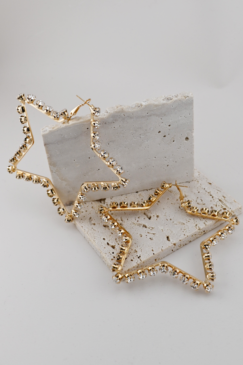 Gold Rhinestone Star Statement Hoops