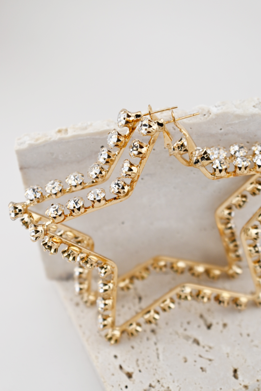 Gold Rhinestone Star Statement Hoops