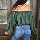Emerald Elegance Off-Shoulder Satin Blouse