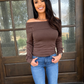 Ribbed Fitted Off-Shoulder Top – Mocha