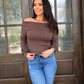 Ribbed Fitted Off-Shoulder Top – Mocha