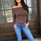 Ribbed Fitted Off-Shoulder Top – Mocha