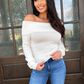 Ribbed Fitted Off-Shoulder Top – Ivory