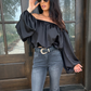 Black Elegance Off-Shoulder Satin Blouse