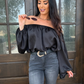 Black Elegance Off-Shoulder Satin Blouse