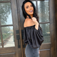 Black Elegance Off-Shoulder Satin Blouse