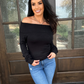 Ribbed Fitted Off-Shoulder Top – Black