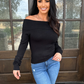 Ribbed Fitted Off-Shoulder Top – Black