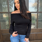 Ribbed Fitted Off-Shoulder Top – Black