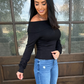 Ribbed Fitted Off-Shoulder Top – Black