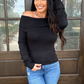 Ribbed Fitted Off-Shoulder Top – Black
