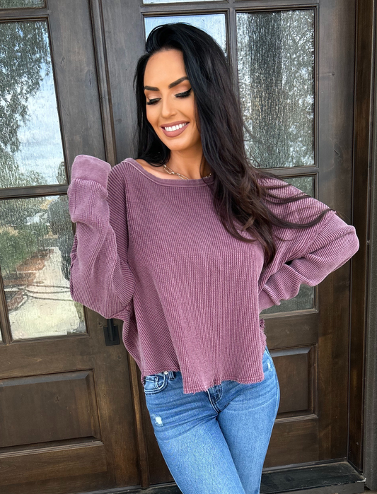 Laid-Back Luxe Waffle Knit Top – Mauve