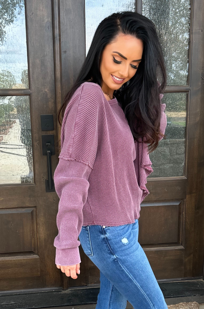 Laid-Back Luxe Waffle Knit Top – Mauve