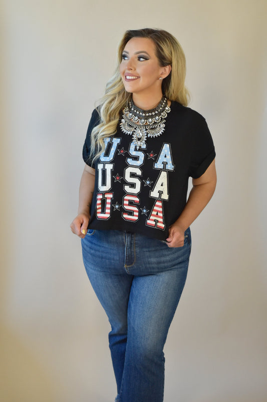 USA Black Crop Tee