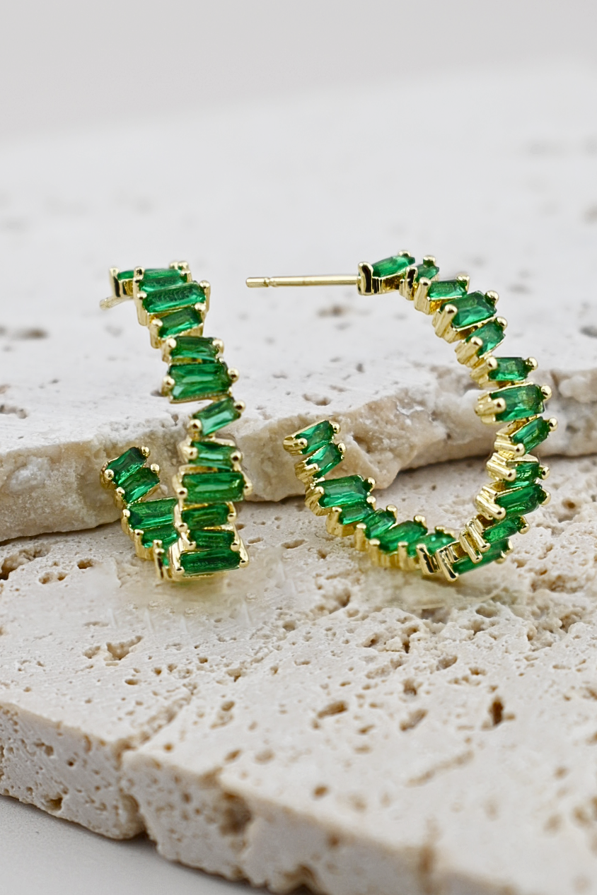 Emerald Glitz Hoop Earrings