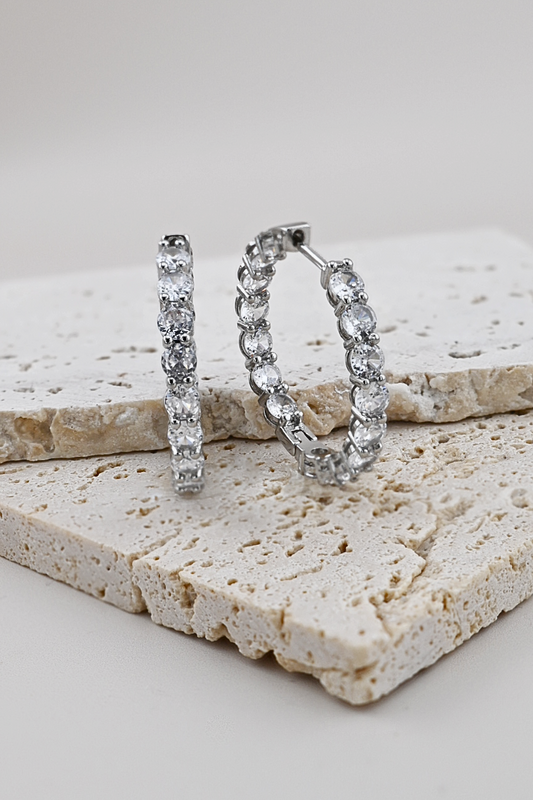 Silver Crystal Hoop Earrings