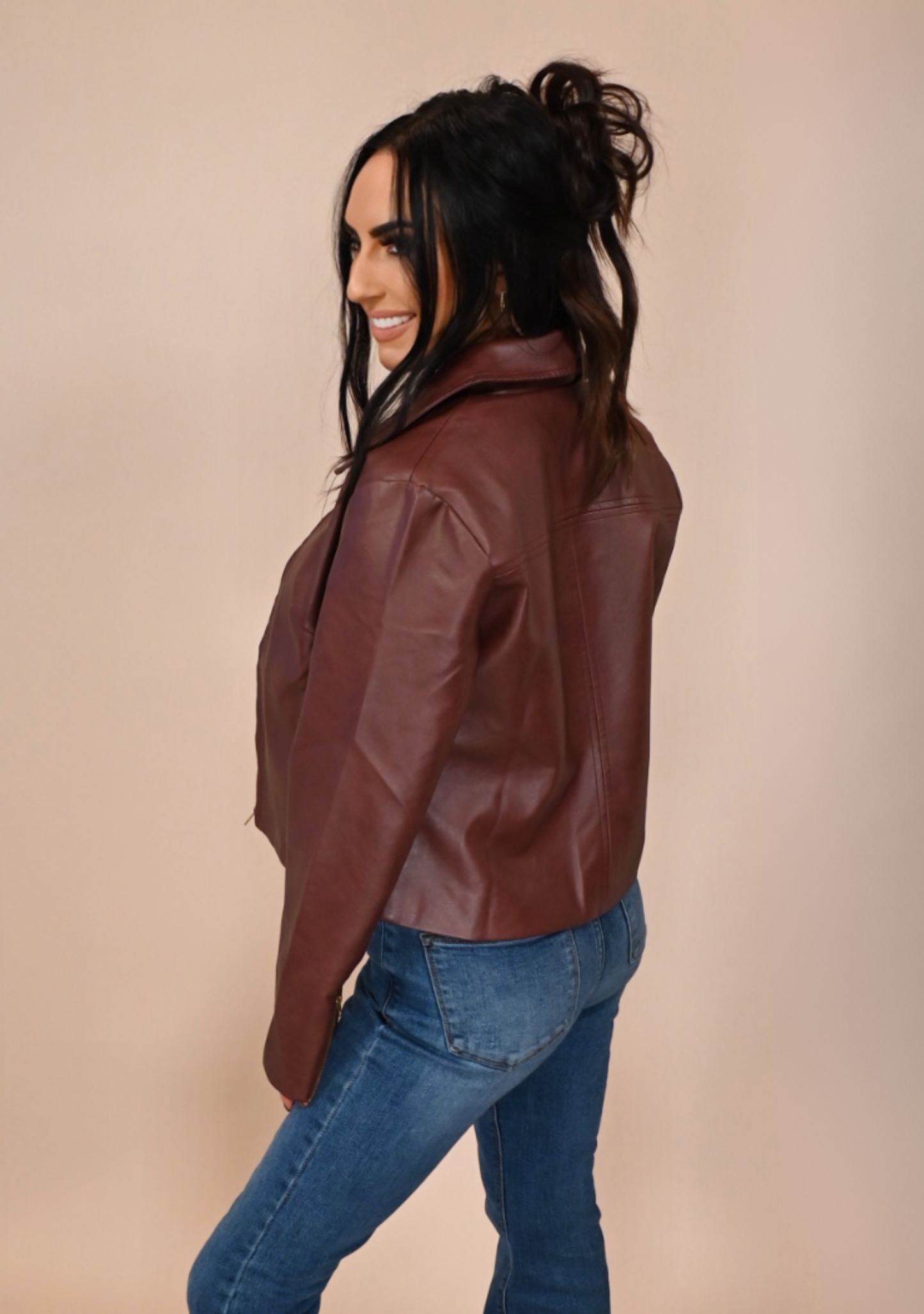 Burgundy Vegan Leather Jacket