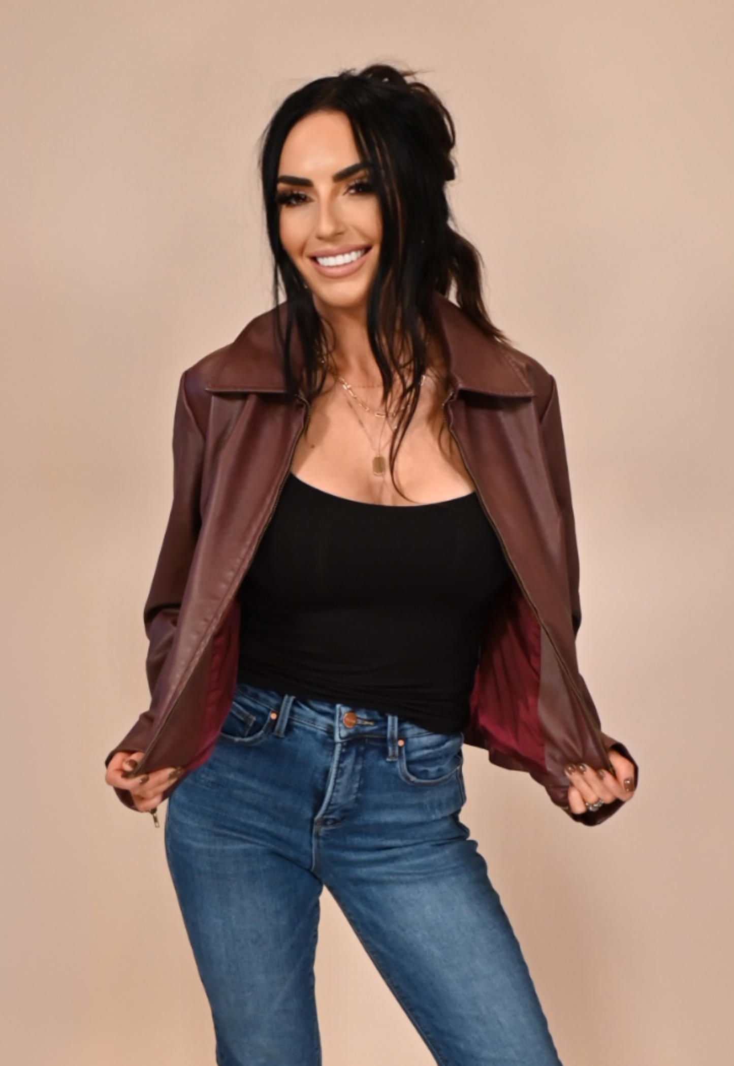 Burgundy Vegan Leather Jacket