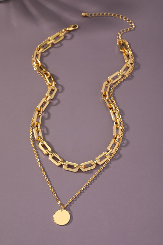 Mixed Chain Coin Pendant Necklace