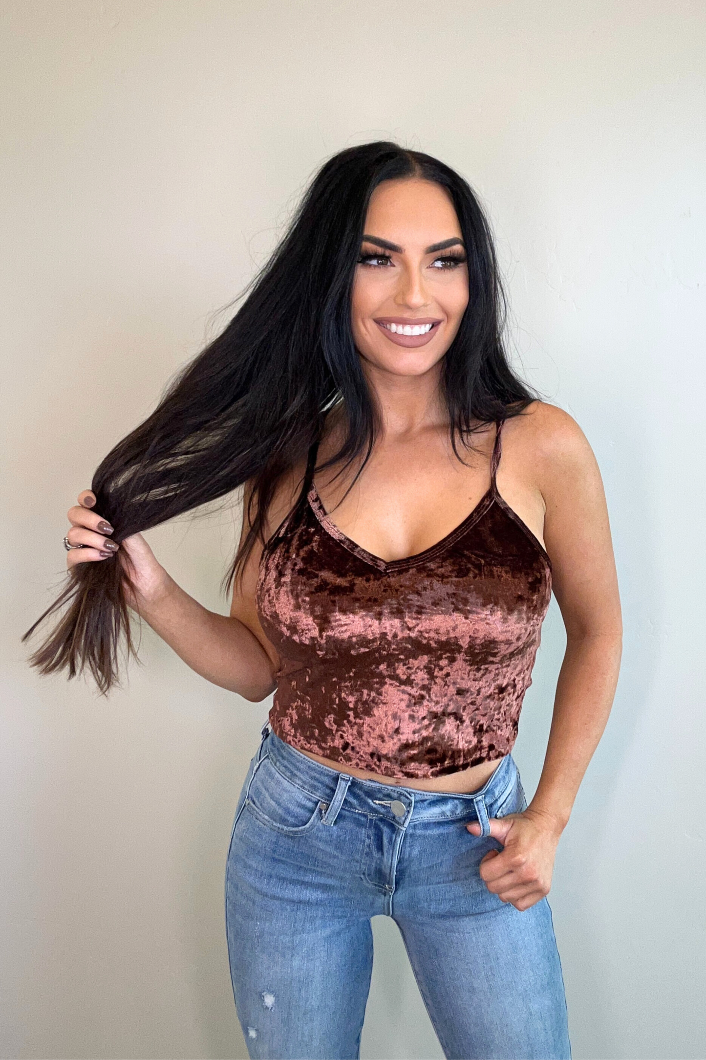 Rum Raisin Velvet Crop Tank