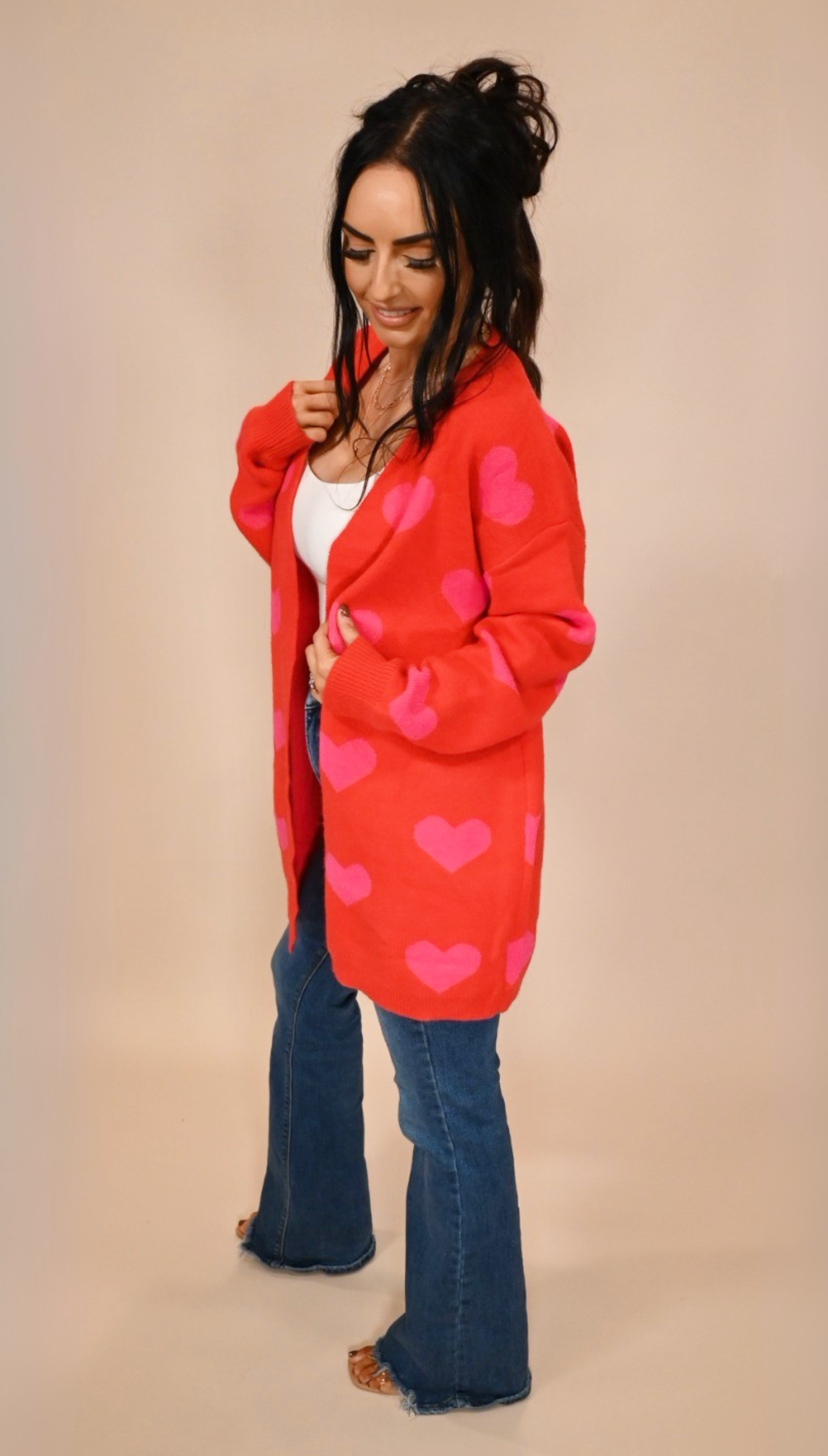 Pink & Red Heart Cardigan