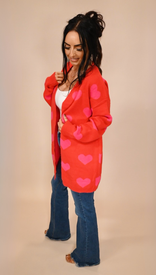 Pink & Red Heart Cardigan