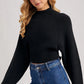 Mock Neck Open Back Ribbed Knit Tie Sweater Top