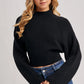 Mock Neck Open Back Ribbed Knit Tie Sweater Top