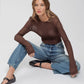 Brown Sheer Rib Knit Sweater