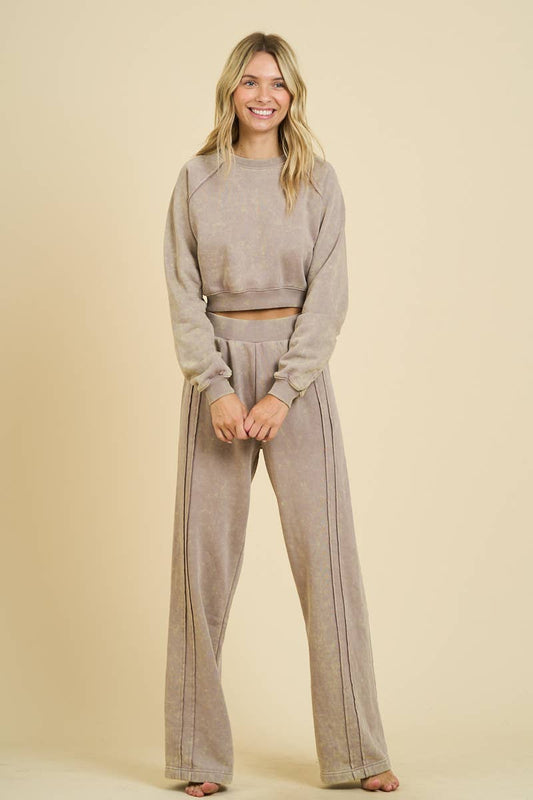 Mushroom Washed Sweatshirt and Banded Pants Set