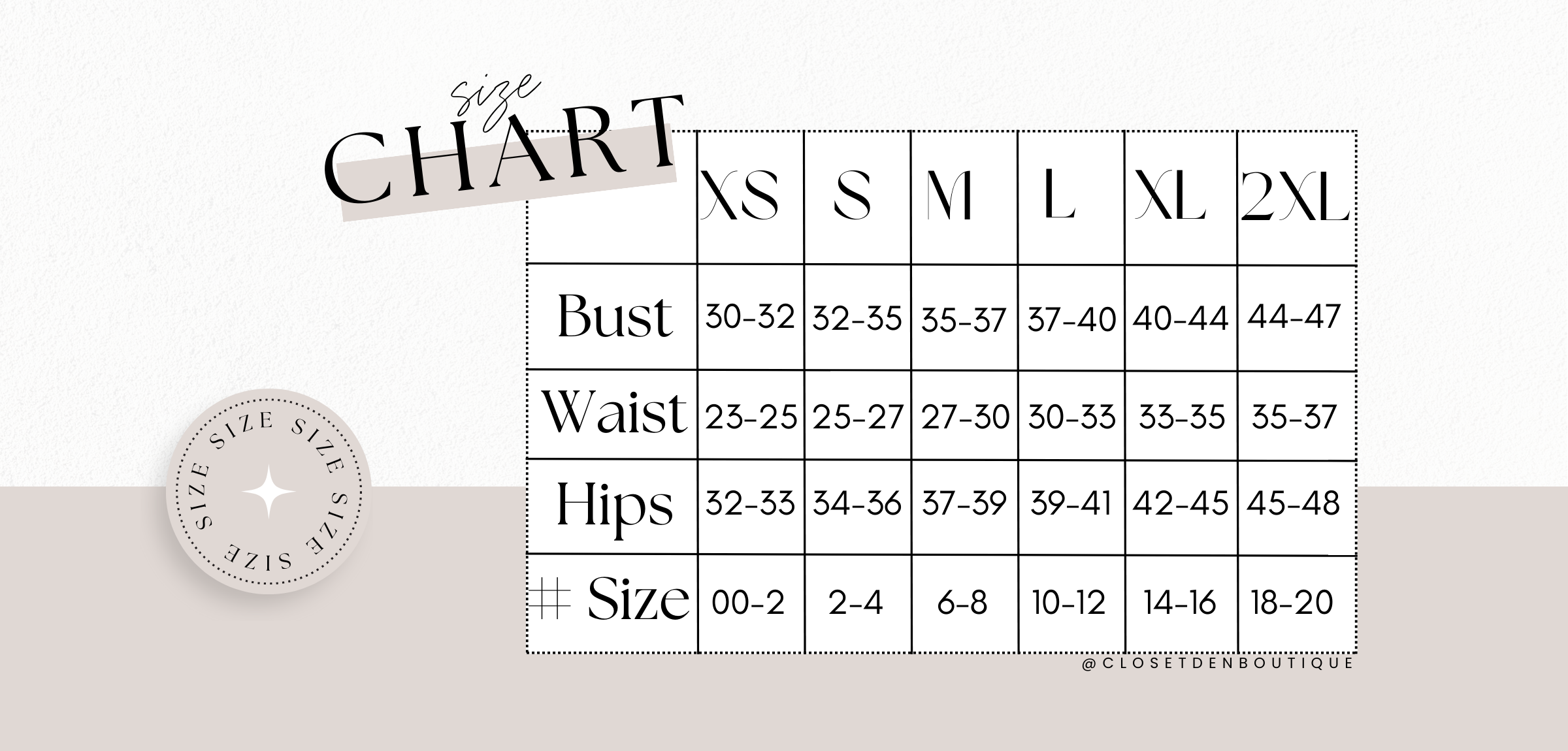 Size Chart – Closet Den Boutique
